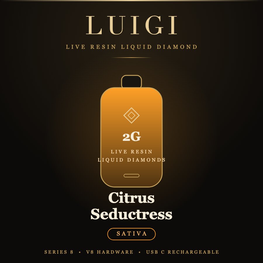 Luigi Citrus Seductress Series 8 disposable 2g live resin liquid diamond sativa device card