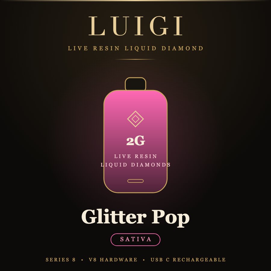 Luigi Glitter Pop Series 8 disposable 2g live resin liquid diamond sativa device card